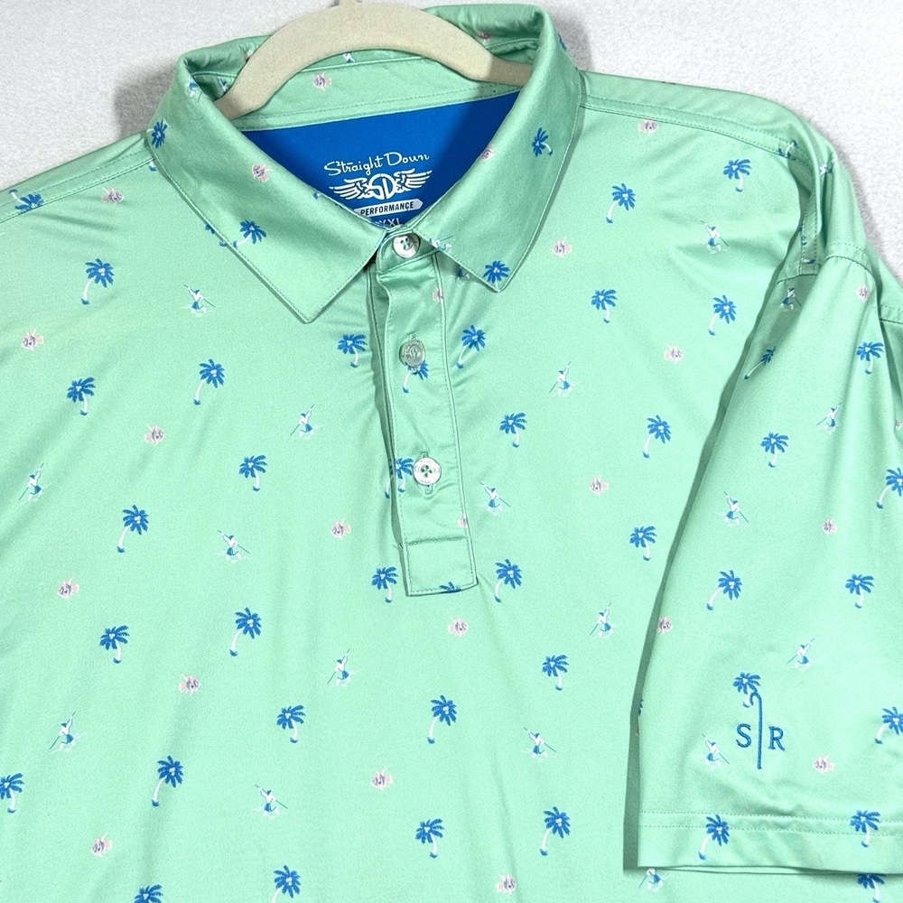 Straight Down Sheep Ranch Bandon Polo Shirt Mens XXL Performance Golf Hawaiian
